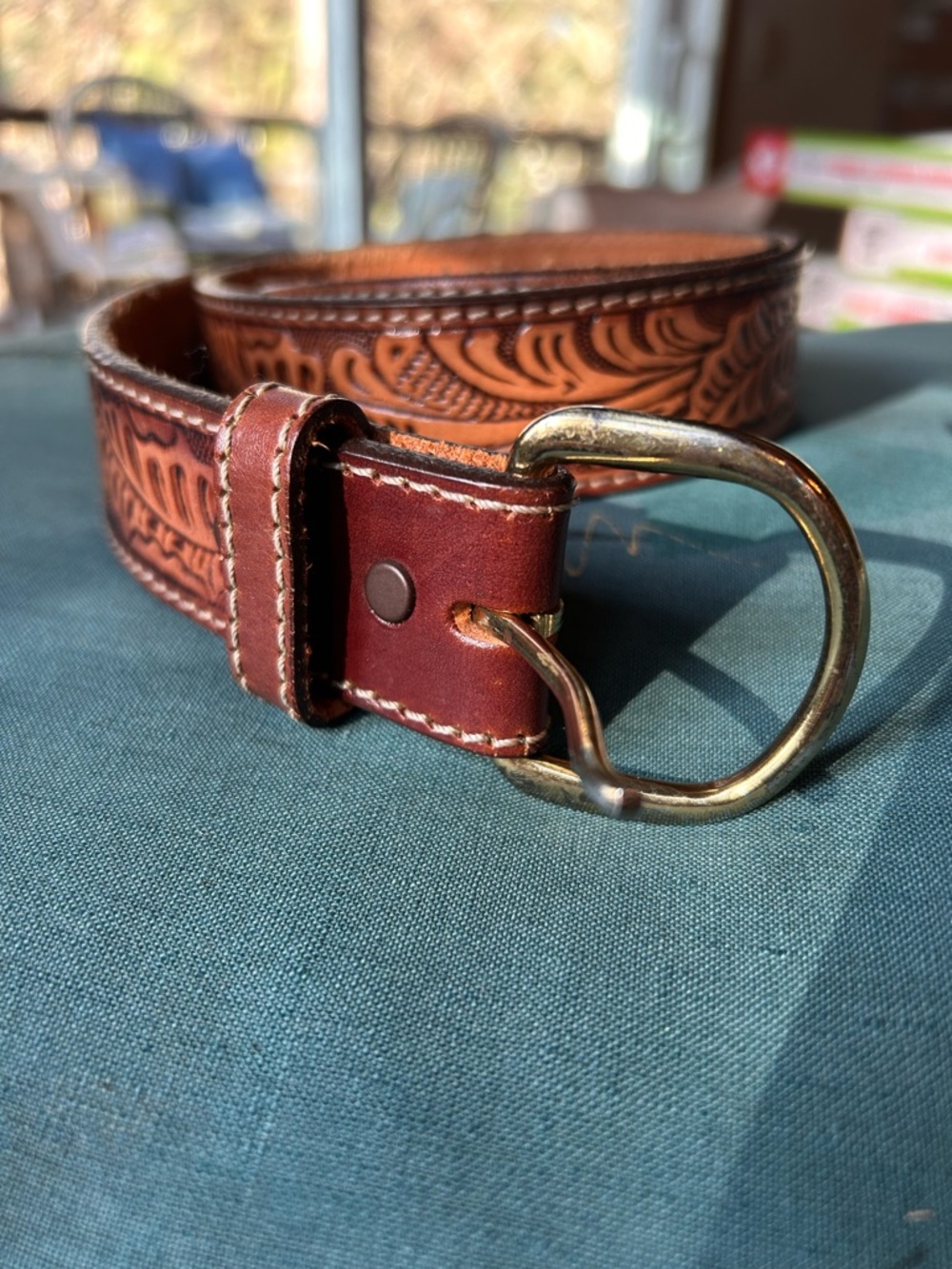 Brown Tooled Leather Belt